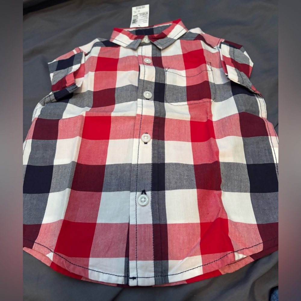 Kids Children’s Place Red and White Check Button-Up Shirt-Size 9-12 months